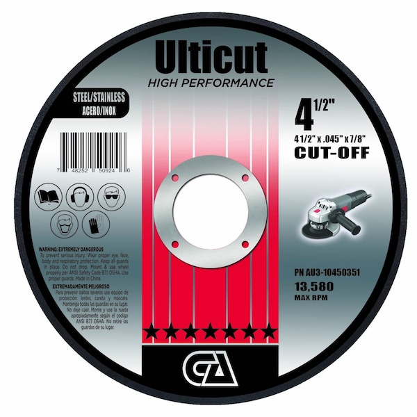 Continental Abrasives 4-1/2" x .045" x 7/8" Ulticut Premium Thin Cut-Off Wheel AU3-10450351 - main